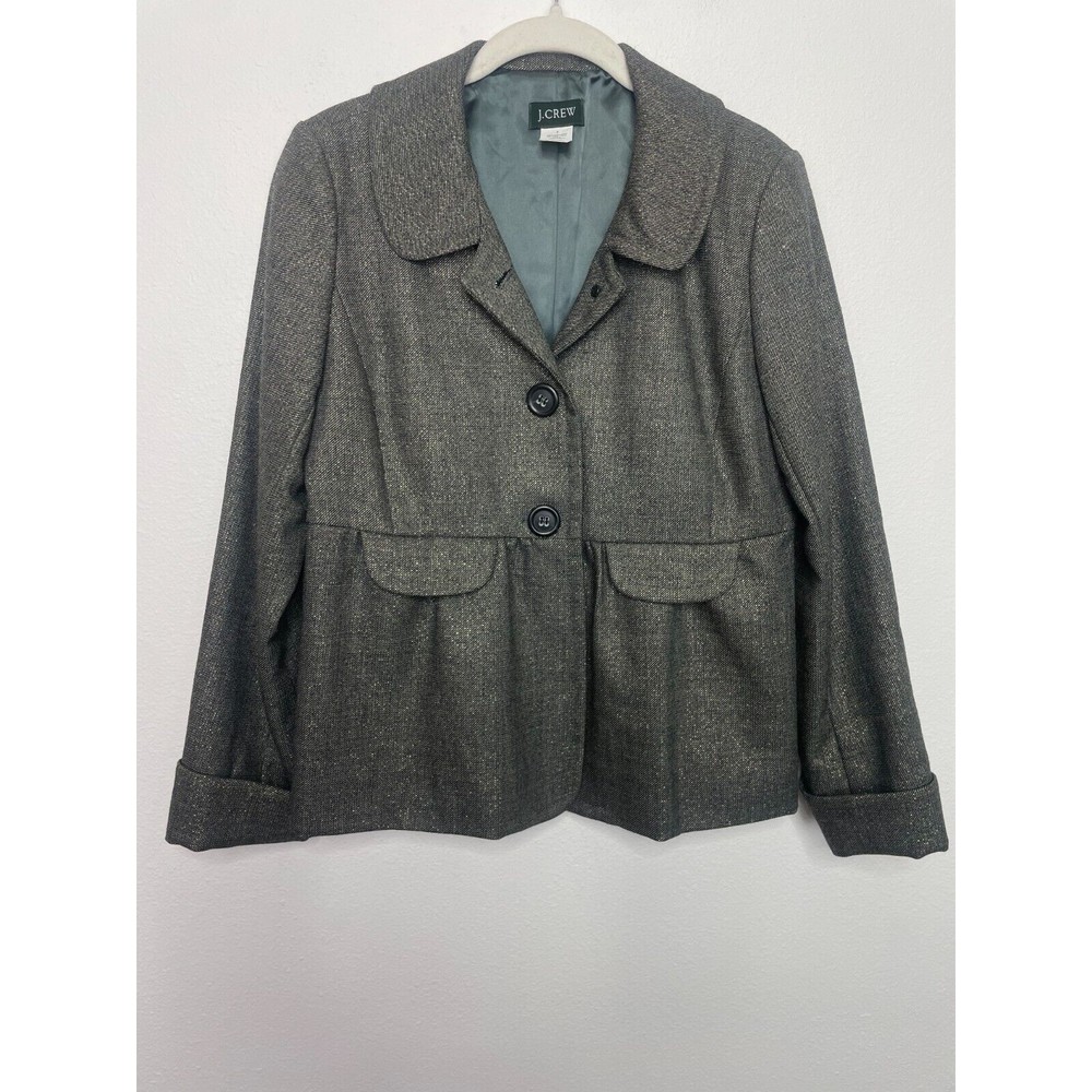 J.Crew Sz 6 Metallic Virgin Wool Jacket Gray Peter Pan Collar Button Front Lined